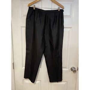 SilkLand‎ Women XL Black Silk Flat Front Dress Pants High Rise Crop Ankle Party
